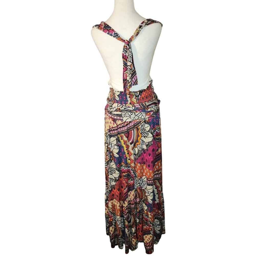 Maeve by Anthropologie Boho Maxi Dress Geometric Print Halter Neck Tie Waist - Picture 3 of 8
